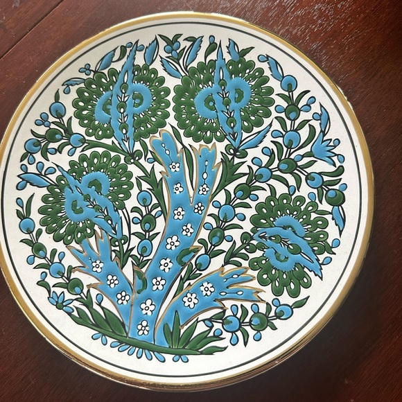 None Other - Vintage Manousakis Blue Green Hand Made Floral Plate Made In Greece 9 1/2”